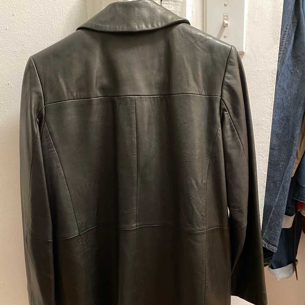 90s Calvin Klein trench style leather jacket - Picture 3 of 8